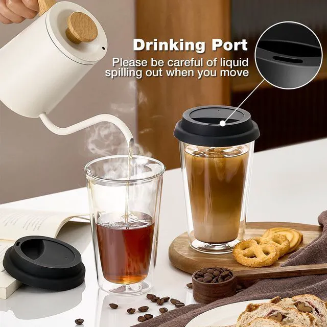 Alt view image 3 of 7 - ® 2 Packs Double Walled Glass Coffee Mugs with Silicone Lids, 12 OZ Reusable Glass Coffee Cups, Insulated Coffee Mugs, Cappuccino,Tea,Latte,Iced Coffee Cups, Glass Travel Mug, Heat Resistant