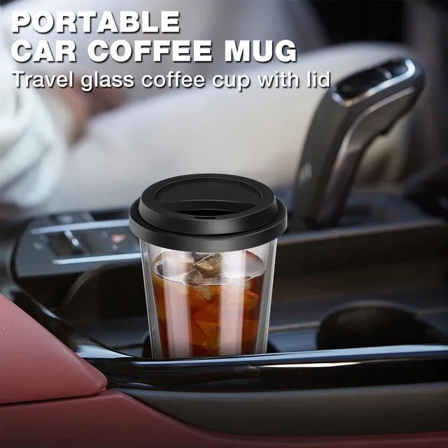 Alt view image 6 of 7 - ® 2 Packs Double Walled Glass Coffee Mugs with Silicone Lids, 12 OZ Reusable Glass Coffee Cups, Insulated Coffee Mugs, Cappuccino,Tea,Latte,Iced Coffee Cups, Glass Travel Mug, Heat Resistant