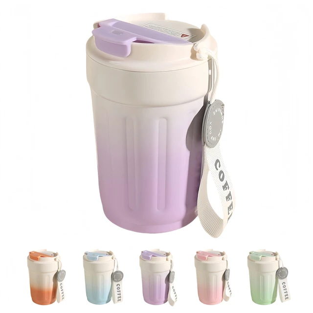 Main image of 14oz Portable Vacuum Insulated Coffee Mug, Ceramic Lined Travel Cup | Gradient finish;Leakproof lid;Grooved non-slip grip;Carry strap;Easy-clean parts;For coffee, milk, tea and juice