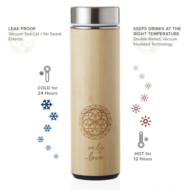 Alt view image 5 of 7 - Insulated Bamboo Tea Travel Tumbler with Infuser, Strainer & Sleeve - For Hot Coffee or Cold, Stainless Steel Coffee Mug, Ideal Tea Gift Set, Keeps Beverages Hotter for Longer