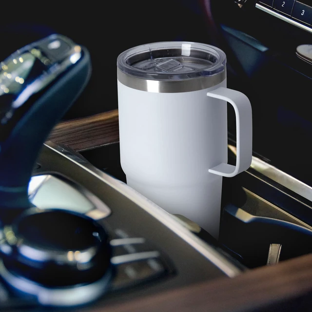 Alt view image 5 of 7 - 20oz Tumbler with Handle & Lid, Insulated Stainless Steel Travel Mug, Leakproof Cup for Coffee & Tea, BPA-Free Double-Wall Vacuum Tumblers for Hot/Cold Drinks, Commuter, Gym, Office, White 1 Pack