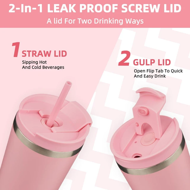 Alt view image 4 of 6 - 18 oz Coffee Tumbler with Straw, Insulated Stainless Steel Cup | Double Wall Vacuum, Leak Proof, Keeps Hot/Cold, BPA Free, Dishwasher Safe, Cupholder Friendly, Travel, Light Pink