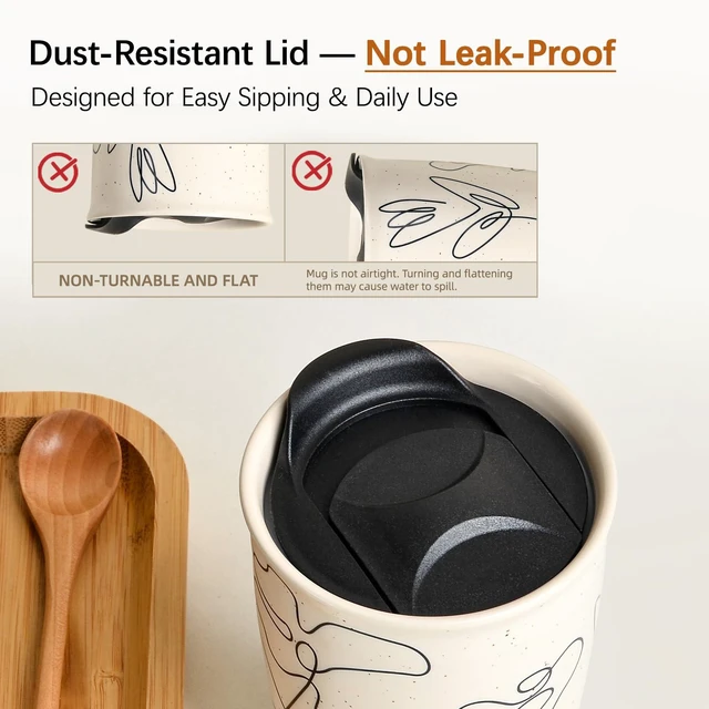 Alt view image 4 of 7 - Ceramic Coffee Mug with Lid, Flower Pattern Double Wall Coffee Travel Mug Ceramic Tumbler 9.64oz, Reusable Tall Cup, Splash Resistant Lid, Dishwasher Microwaveable Safe
