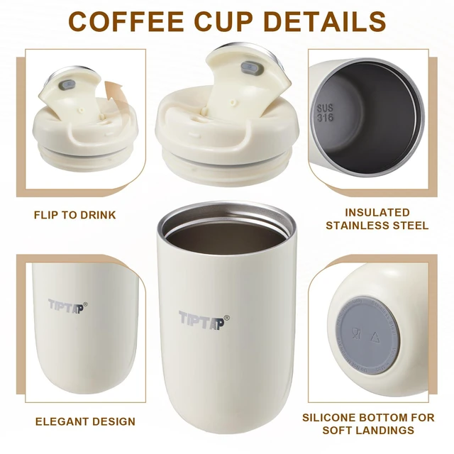 Alt view image 3 of 7 - 12oz/350ml Stainless Steel Vacuum Insulated Tumbler, Coffee Travel Mug Spill Proof with Lid, Thermos Cup for Keep Hot/Ice Coffee, Chocolate, Tea and More (White)