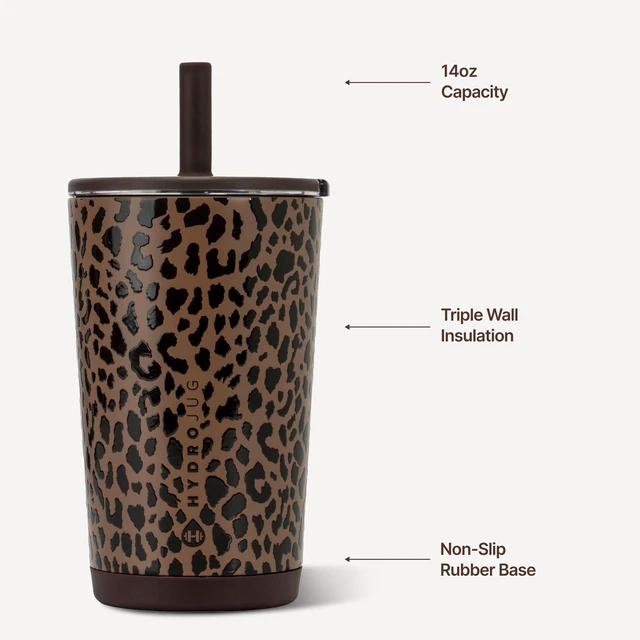 Alt view image 3 of 6 - Everyday Tumbler 14 oz, Ceramic-Lined Straw Cup, Brown Leopard