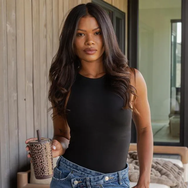 Alt view image 6 of 6 - Everyday Tumbler 14 oz, Ceramic-Lined Straw Cup, Brown Leopard