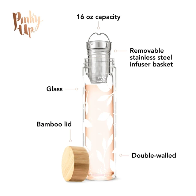 Alt view image 2 of 7 - Blair Travel Tea Infuser Mug, Double Walled Insulated Travel Tumbler with Loose Leaf Tea Strainer, Travel Coffee Mug, Keeps Drinks Hot or Cold, 16 oz, White Leaf