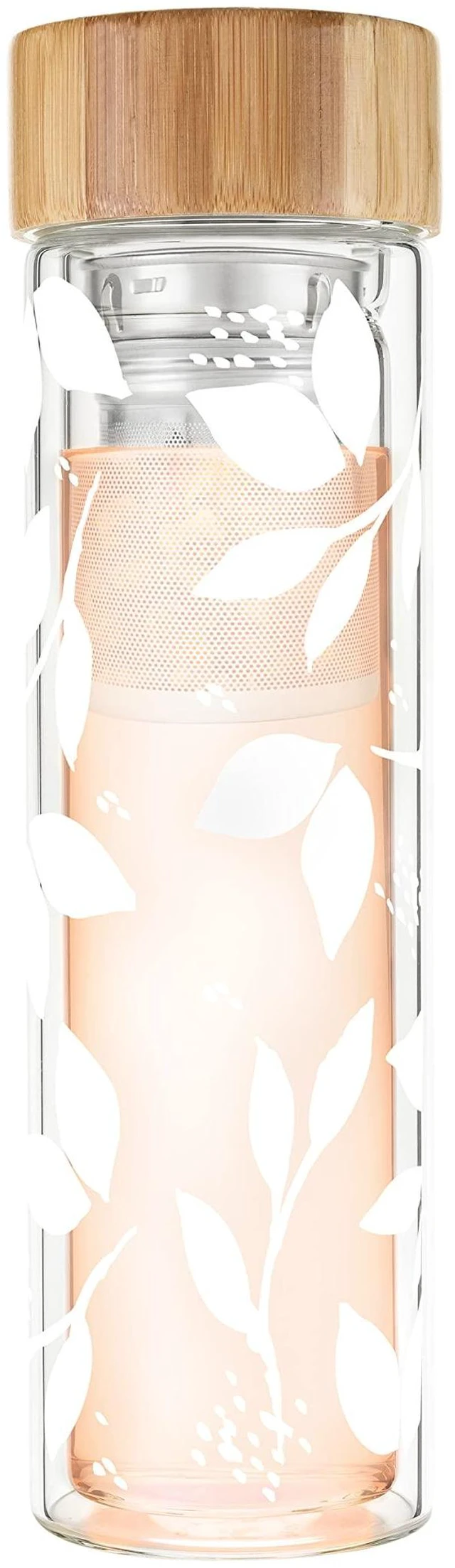 Main image of Blair Travel Tea Infuser Mug, Double Walled Insulated Travel Tumbler with Loose Leaf Tea Strainer, Travel Coffee Mug, Keeps Drinks Hot or Cold, 16 oz, White Leaf