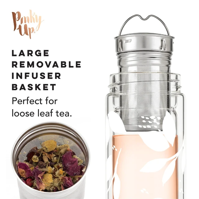 Alt view image 3 of 7 - Blair Travel Tea Infuser Mug, Double Walled Insulated Travel Tumbler with Loose Leaf Tea Strainer, Travel Coffee Mug, Keeps Drinks Hot or Cold, 16 oz, White Leaf