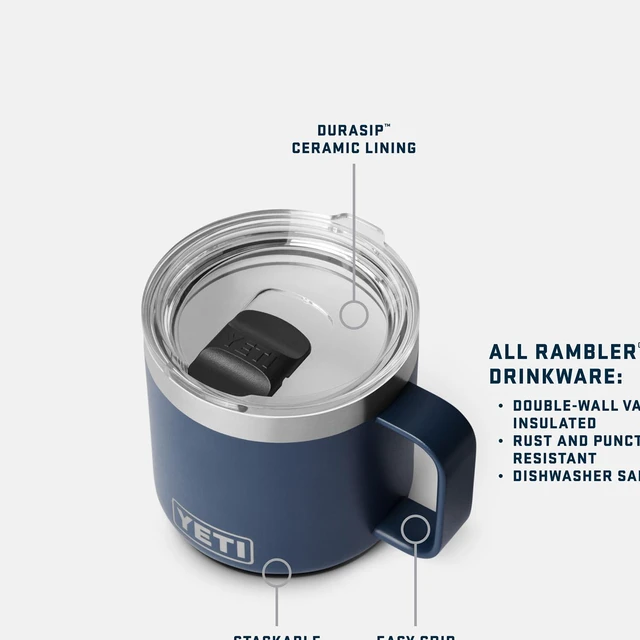 Alt view image 2 of 7 - Rambler 14 oz Ceramic Lined Stackable Mug, Navy | Double-Wall Vacuum Insulated, Stainless Steel with MagSlider Lid