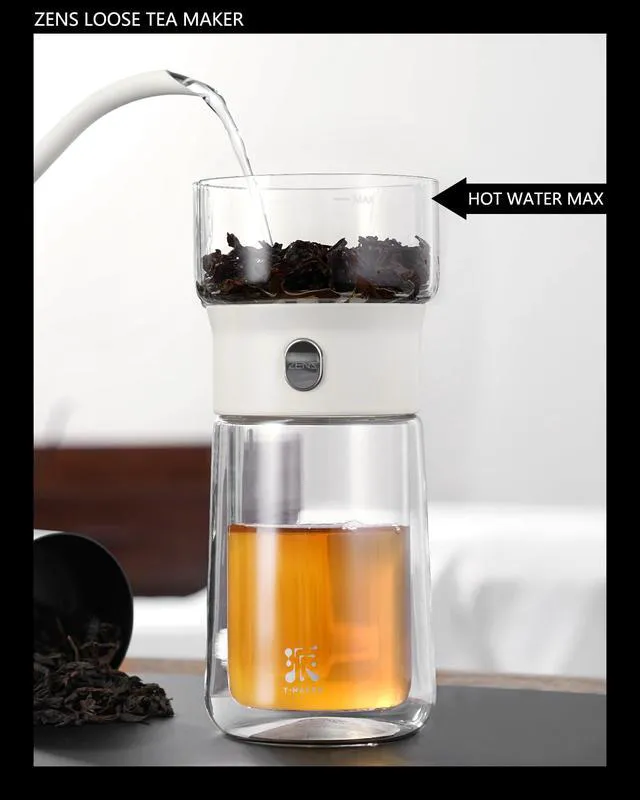 Alt view image 2 of 7 - Modern Glass Infuser Pot, One Touch Tea Maker for Loose Leaf Tea | Glass Teapot with Infuser, Magic Tea Infuser with 6.7oz Insulated Mug and Portable Case for Tea Lovers Gifts