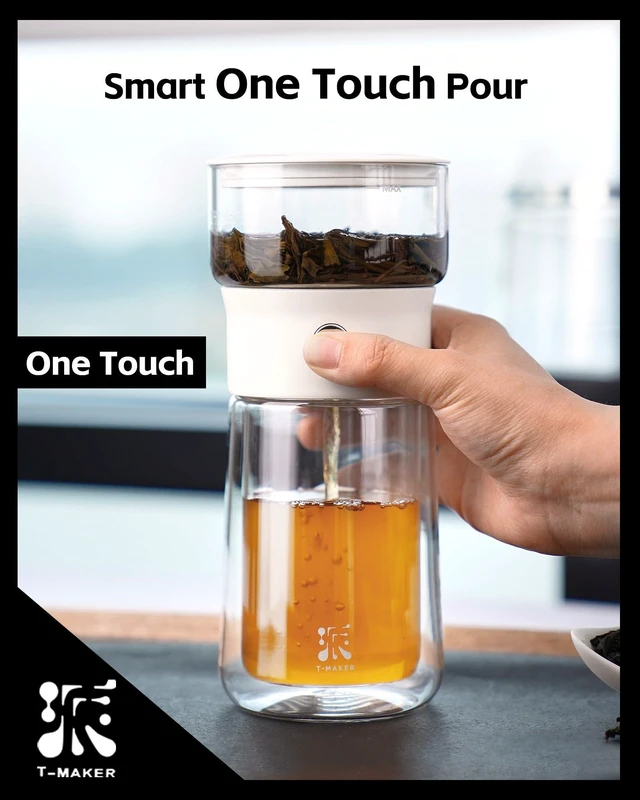 Alt view image 3 of 7 - Modern Glass Infuser Pot, One Touch Tea Maker for Loose Leaf Tea | Glass Teapot with Infuser, Magic Tea Infuser with 6.7oz Insulated Mug and Portable Case for Tea Lovers Gifts