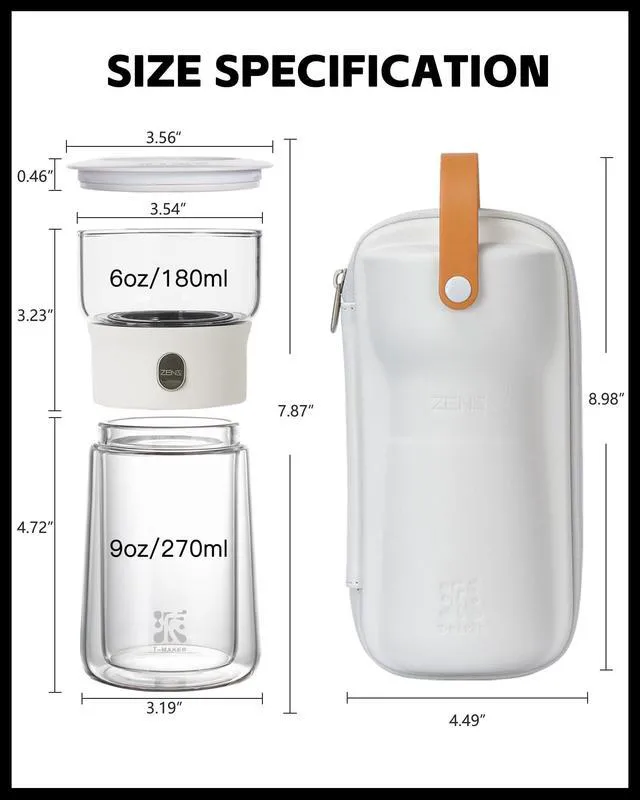 Alt view image 4 of 7 - Modern Glass Infuser Pot, One Touch Tea Maker for Loose Leaf Tea | Glass Teapot with Infuser, Magic Tea Infuser with 6.7oz Insulated Mug and Portable Case for Tea Lovers Gifts