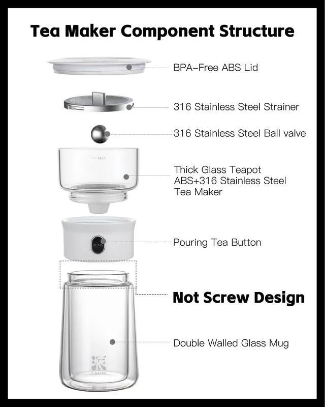 Alt view image 5 of 7 - Modern Glass Infuser Pot, One Touch Tea Maker for Loose Leaf Tea | Glass Teapot with Infuser, Magic Tea Infuser with 6.7oz Insulated Mug and Portable Case for Tea Lovers Gifts