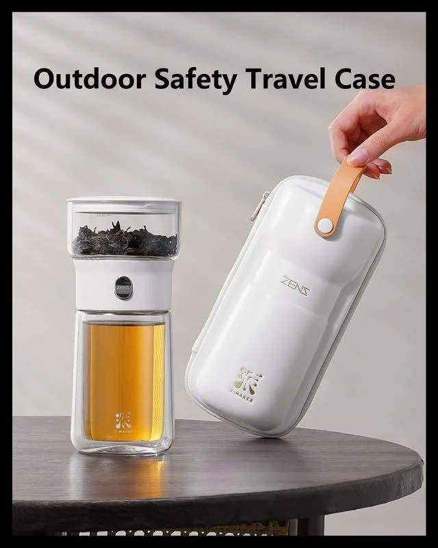 Alt view image 7 of 7 - Modern Glass Infuser Pot, One Touch Tea Maker for Loose Leaf Tea | Glass Teapot with Infuser, Magic Tea Infuser with 6.7oz Insulated Mug and Portable Case for Tea Lovers Gifts