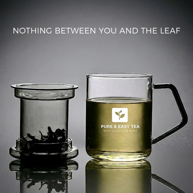 Alt view image 3 of 7 - Glass Tea Infuser Mug with Lid - Plastic-Free Borosilicate Steeping Cup for Loose Leaf Tea and Tisanes, 400 mL/13.5 oz