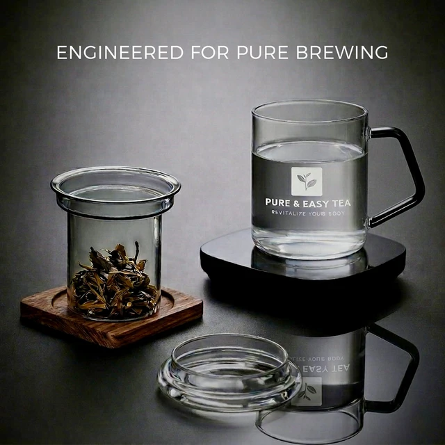 Alt view image 4 of 7 - Glass Tea Infuser Mug with Lid - Plastic-Free Borosilicate Steeping Cup for Loose Leaf Tea and Tisanes, 400 mL/13.5 oz