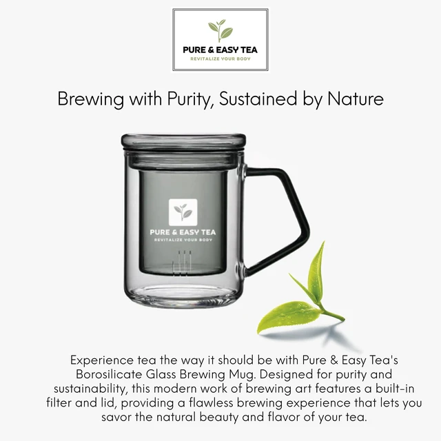 Alt view image 5 of 7 - Glass Tea Infuser Mug with Lid - Plastic-Free Borosilicate Steeping Cup for Loose Leaf Tea and Tisanes, 400 mL/13.5 oz