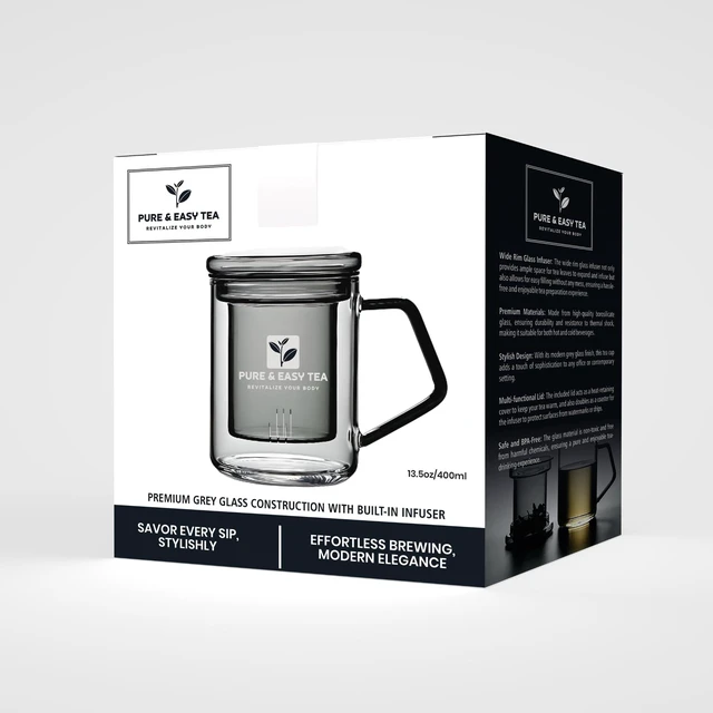 Alt view image 6 of 7 - Glass Tea Infuser Mug with Lid - Plastic-Free Borosilicate Steeping Cup for Loose Leaf Tea and Tisanes, 400 mL/13.5 oz