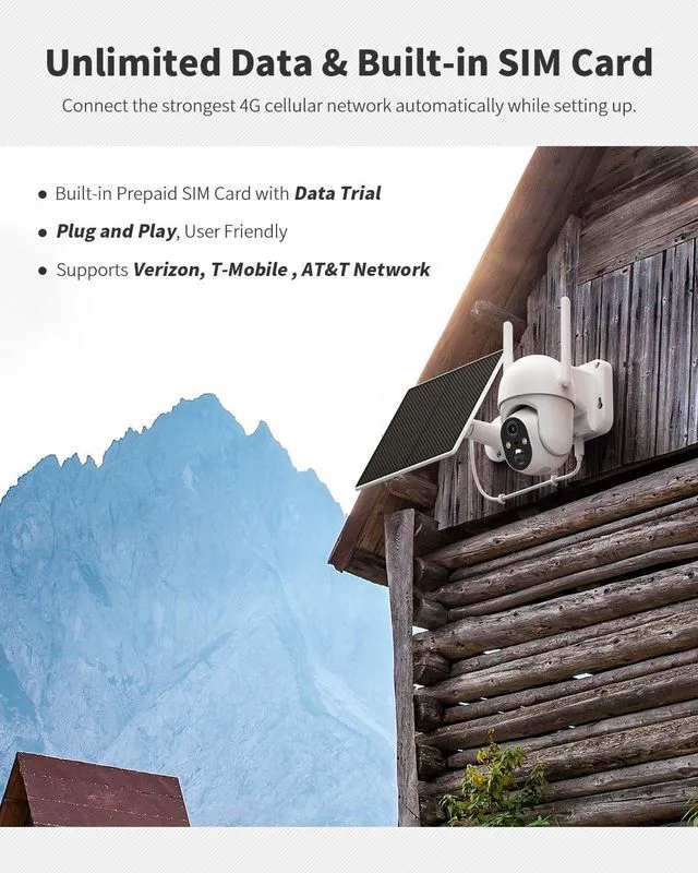 Alt view image 3 of 7 - 4G LTE Cellular Security Camera Includes SIM Card(Support Verizon/AT&T/T-Mobile), 2K Solar Outdoor Cam Wireless Without WiFi Needed, 360° Live View, Color Night Vision