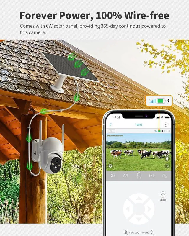 Alt view image 5 of 7 - 4G LTE Cellular Security Camera Includes SIM Card(Support Verizon/AT&T/T-Mobile), 2K Solar Outdoor Cam Wireless Without WiFi Needed, 360° Live View, Color Night Vision
