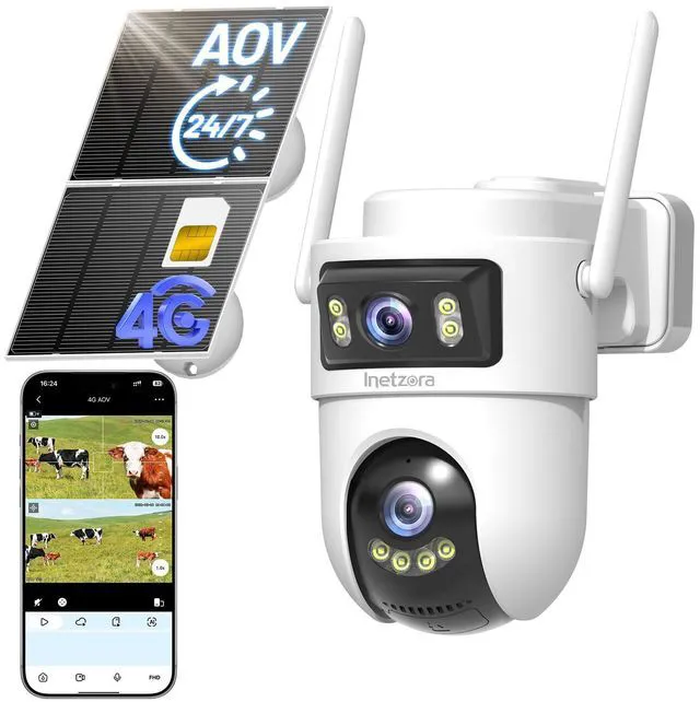 Main image of Dual Lens 4G LTE Cellular Security Camera Outdoor: No WiFi Needed | 24/7 Recording, 2K Color Night Vision,360° Live View,13500mAh Battery, PIR Alarm,10W Solar Panel, Built-in SIM Card,Off Grid
