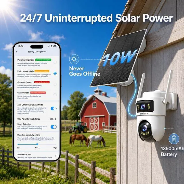 Alt view image 5 of 7 - Dual Lens 4G LTE Cellular Security Camera Outdoor: No WiFi Needed | 24/7 Recording, 2K Color Night Vision,360° Live View,13500mAh Battery, PIR Alarm,10W Solar Panel, Built-in SIM Card,Off Grid