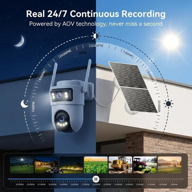 Alt view image 2 of 7 - Dual Lens 4G LTE Cellular Security Camera Outdoor: No WiFi Needed | 24/7 Recording, 2K Color Night Vision,360° Live View,13500mAh Battery, PIR Alarm,10W Solar Panel, Built-in SIM Card,Off Grid