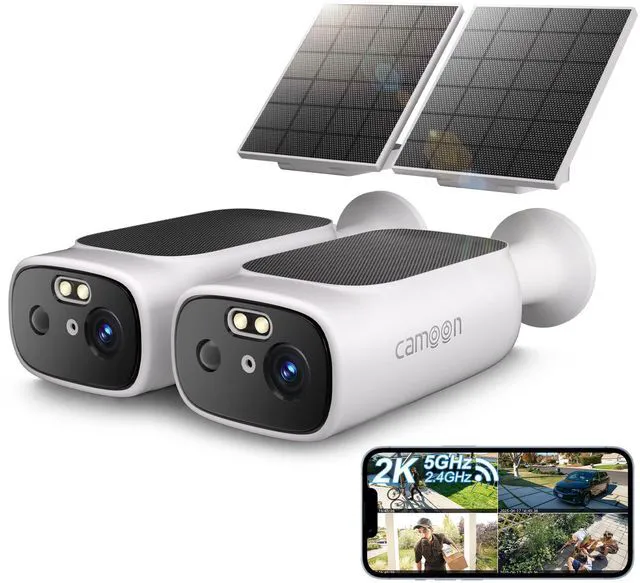 Main image of 2K Solar Security Cameras Wireless Outdoor(2 Cams) | 2.4/5Ghz WiFi, AI Motion Detection, Color Night Vision, SD Card/Cloud Storage, Waterproof, Work with Alexa/Google Home