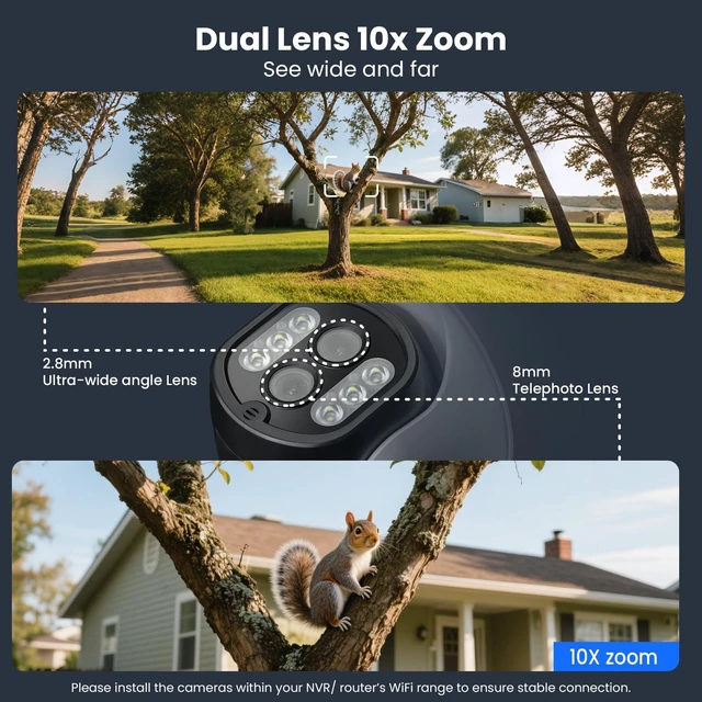 Alt view image 2 of 7 - 10X Zoom Dual Lens PTZ Home Security Camera | 2K Auto Tracking HD Wireless PTZ Home Security System for Indoor Outdoor, Motion Detection, 24/7 Surveillance, 2-Way Audio