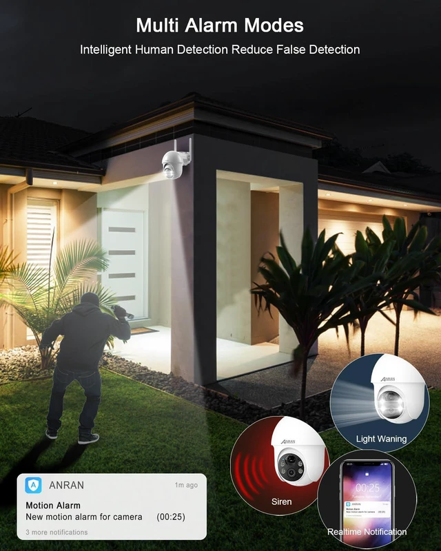 Alt view image 7 of 7 - Security Camera Wireless Outdoor, 2K Solar Outdoor Camera with 360° View, Smart Siren, Spotlights, Color Night Vision, PIR Human Detection, Pan Tilt Control, 2-Way Talk, IP65, Q1 White