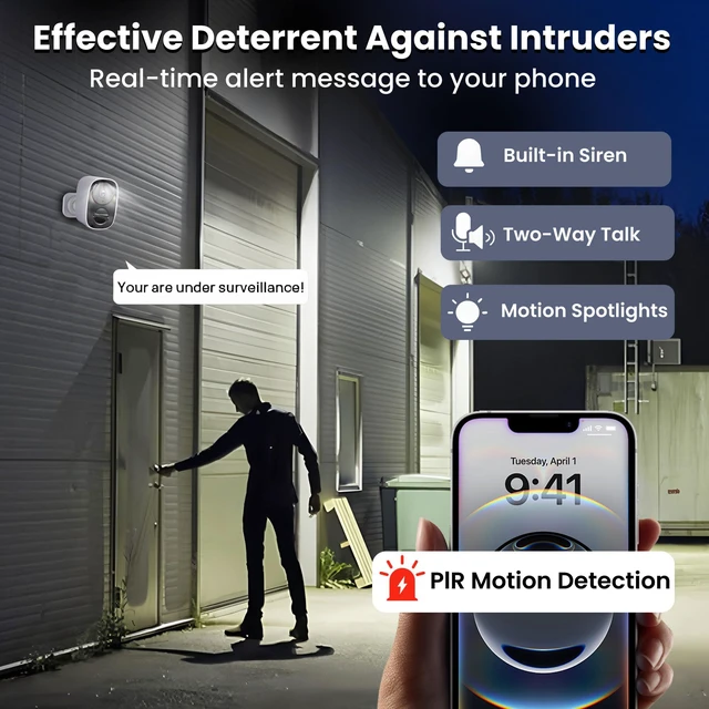 Alt view image 6 of 7 - 2026 Upgraded 2K Security Cameras Wireless Outdoor (2 Pack), Free Cloud Storage, Long Battery Life, AI Motion Detection, Spotlight & Siren, Waterproof, WiFi Surveillance Outdoor Camera with 2-Way Talk