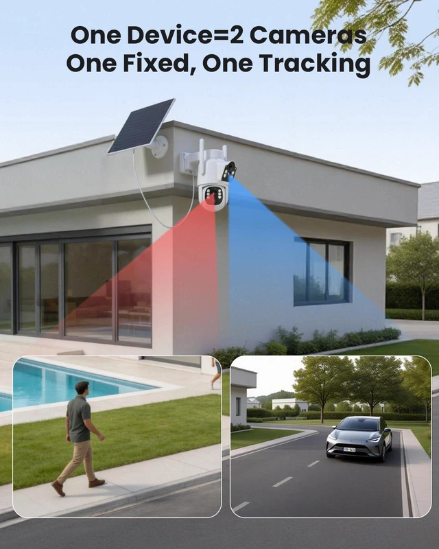 Alt view image 3 of 7 - 4MP Dual Lens Wireless Solar Camera Outdoor for Home Security | 5G & 2.4G WiFi Pro, Auto Tracking, 360°PTZ, Motion Detection, 2-Way Audio, Color Night Vision, IP66 Waterproof