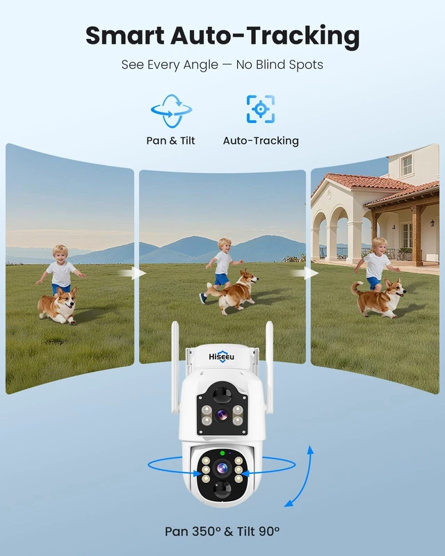 Alt view image 2 of 7 - 4MP Dual Lens Wireless Solar Camera Outdoor for Home Security | 5G & 2.4G WiFi Pro, Auto Tracking, 360°PTZ, Motion Detection, 2-Way Audio, Color Night Vision, IP66 Waterproof