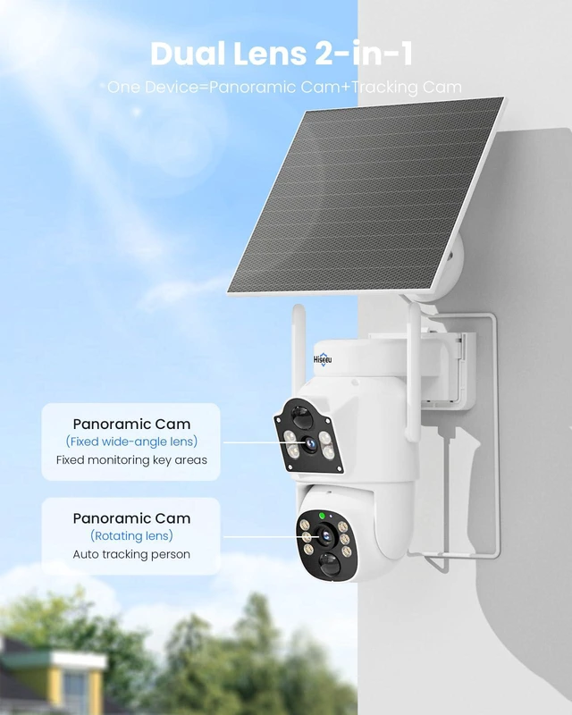 Alt view image 4 of 7 - 4MP Dual Lens Wireless Solar Camera Outdoor for Home Security | 5G & 2.4G WiFi Pro, Auto Tracking, 360°PTZ, Motion Detection, 2-Way Audio, Color Night Vision, IP66 Waterproof