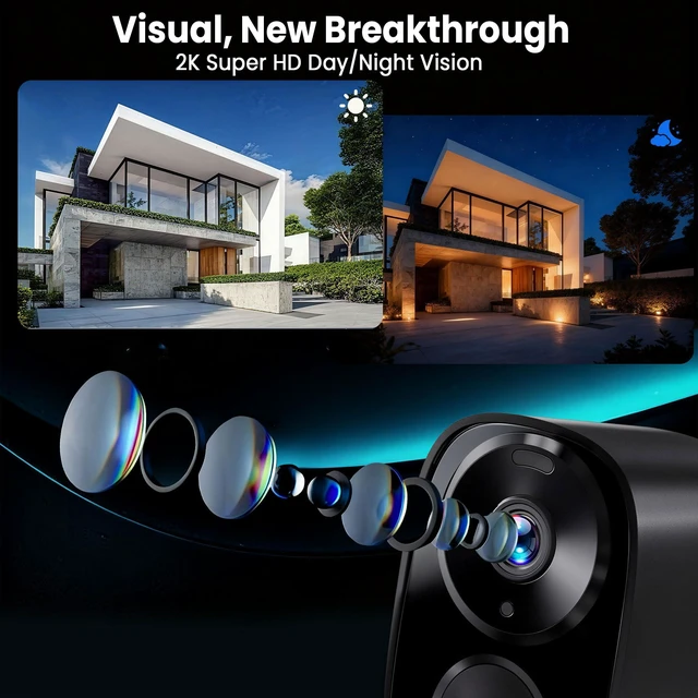 Alt view image 2 of 7 - 2026 Upgraded 2K Security Cameras Wireless Outdoor (2-Pack), Free Cloud & SD Storage, Long Battery Life, 2.4G/5G Wifi Support, Motion Detection, Color Night Vision, Spotlight, Waterproof, 2-Way Talk