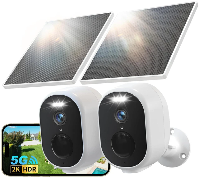 Main image of 2 Pack Solar Security Cameras Wireless Outdoor, 5G&2.4GHz WiFi, 2K HD | Solar Battery Cameras for Home Security, AI Motion Detection, Color Night Vision, Spotlight Siren, IP65, SD/Cloud Storage