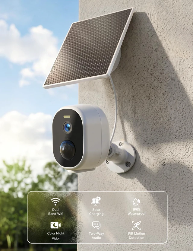 Alt view image 2 of 7 - 2 Pack Solar Security Cameras Wireless Outdoor, 5G&2.4GHz WiFi, 2K HD | Solar Battery Cameras for Home Security, AI Motion Detection, Color Night Vision, Spotlight Siren, IP65, SD/Cloud Storage