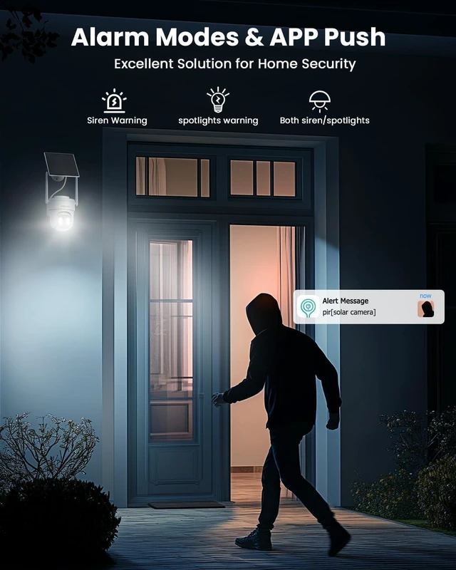 Alt view image 6 of 7 - 3MP Solar Security Cameras Wireless Outdoor, WiFi 6,360°PTZ Camera | Color Night Vision, IP66 Weatherproof, PIR+AI Detection, 2-Way Audio, Alexa & Google Assistant,for Backyard/Front Door/Porch