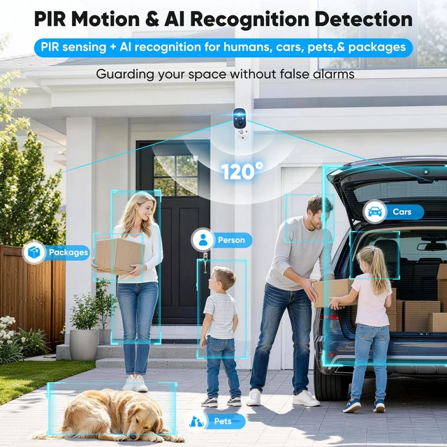 Alt view image 2 of 7 - 2 Pack 4MP Security Cameras Wireless Outdoor, Color Night Vision Camera | Cameras for Home Security with PIR Motion Detection, SD/Cloud Storage, 2-Way Audio, Siren Alarm, FHD, IP65, Works with Alexa