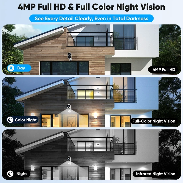 Alt view image 3 of 7 - 2 Pack 4MP Security Cameras Wireless Outdoor, Color Night Vision Camera | Cameras for Home Security with PIR Motion Detection, SD/Cloud Storage, 2-Way Audio, Siren Alarm, FHD, IP65, Works with Alexa