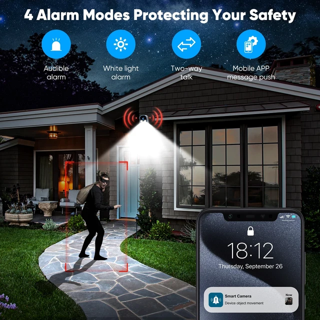Alt view image 4 of 7 - 2 Pack 4MP Security Cameras Wireless Outdoor, Color Night Vision Camera | Cameras for Home Security with PIR Motion Detection, SD/Cloud Storage, 2-Way Audio, Siren Alarm, FHD, IP65, Works with Alexa