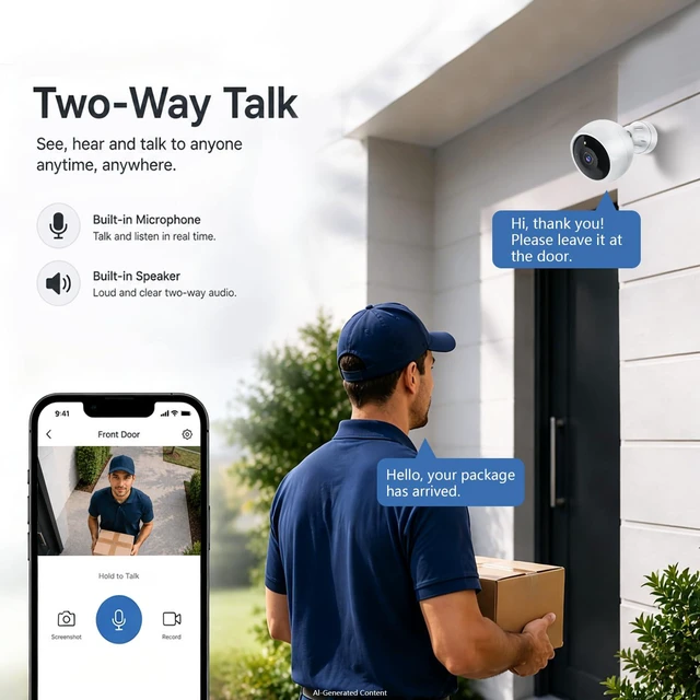 Alt view image 6 of 7 - Security Cameras Wireless Outdoor, 2K Camera for Home Security | Battery Camera, Indoor Camera, Color Night Vision, 2.4G WiFi, 2-Way Talk, Siren Alarm, AI Motion Detection, 2 Pack
