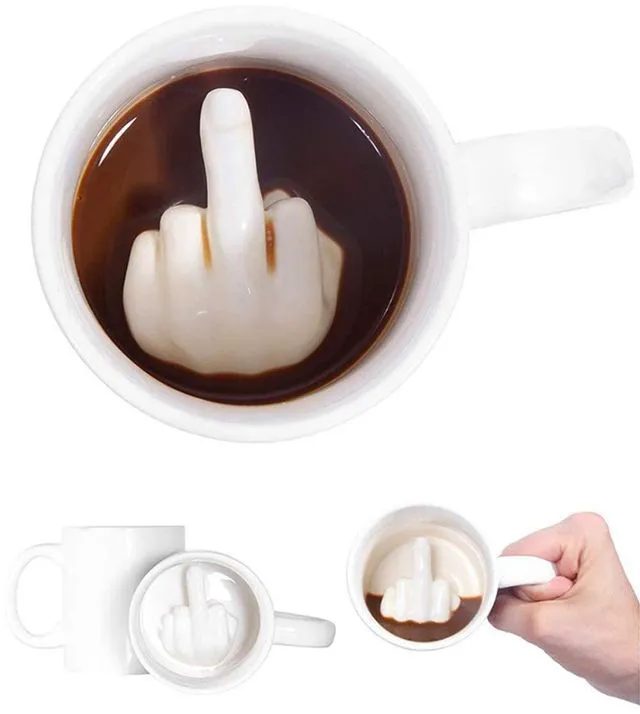 Main image of Up Yours Mug Thumbs Up Ceramic Middle Finger Coffee Cup 14 Ounces Milk Tea Funny Coffee Gift Mug for New Year, Christmas, Halloween and Birthday