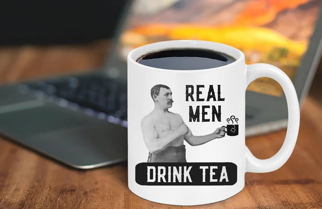 Alt view image 4 of 4 - Tea Drinker Mug, Real Men Drink, Manly Man Tea Cup, Tea Joke, 11 Oz Novelty Coffee Mug