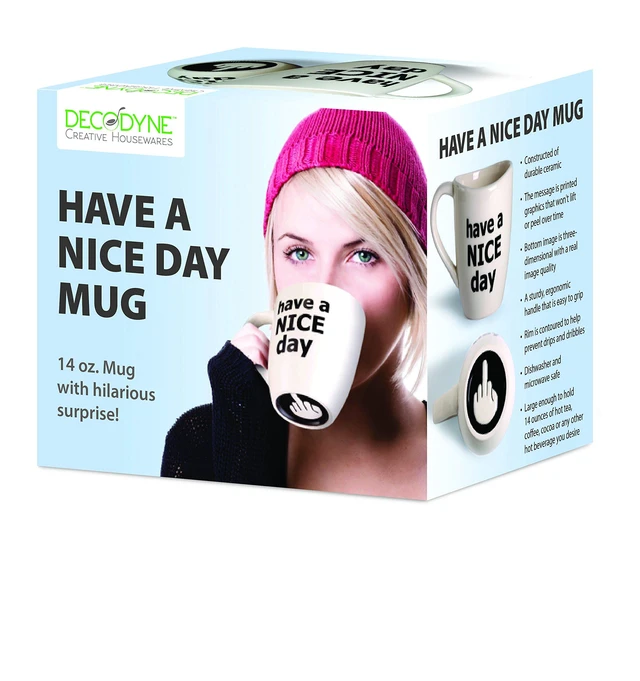 Alt view image 3 of 7 - Have a Nice Day Coffee Mug, Funny Cup with Middle Finger on the Bottom 14 oz. - by