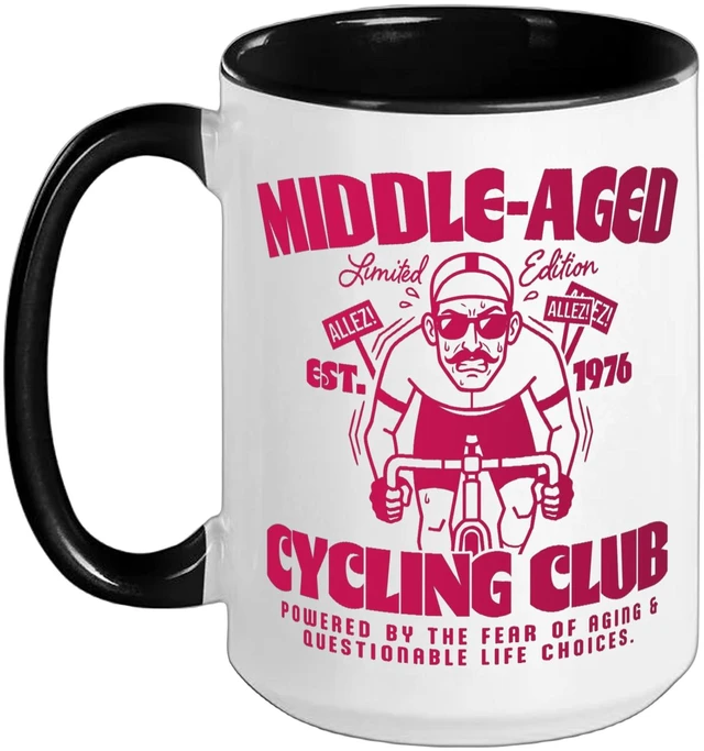 Main image of Middle-Aged Cycling Club Road Cycling Men Ceramic Mug, Black/White, 15oz