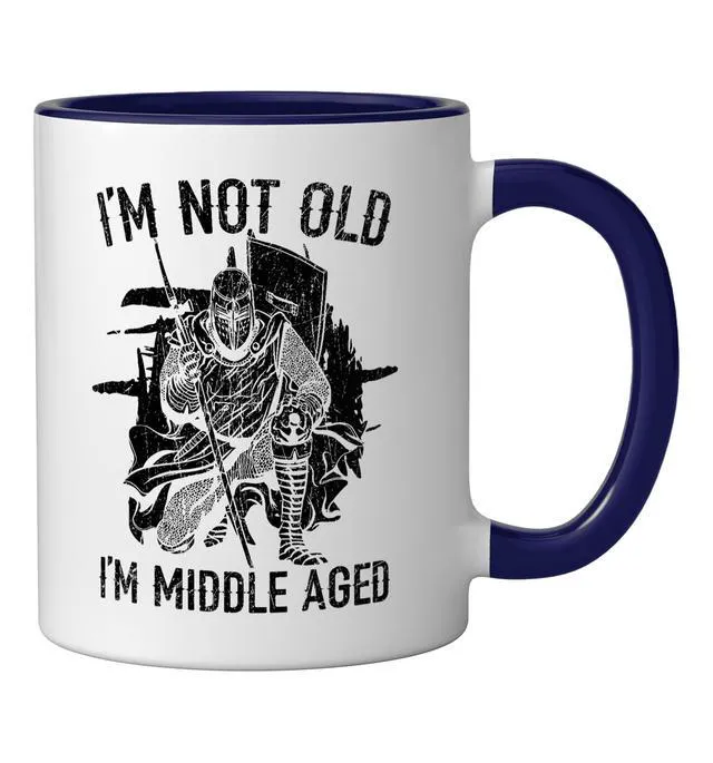 Alt view image 2 of 4 - I'm Not Old I'm Middle Aged Knight Medieval Knighthood Ceramic Mug, Dark Blue/White, 11oz