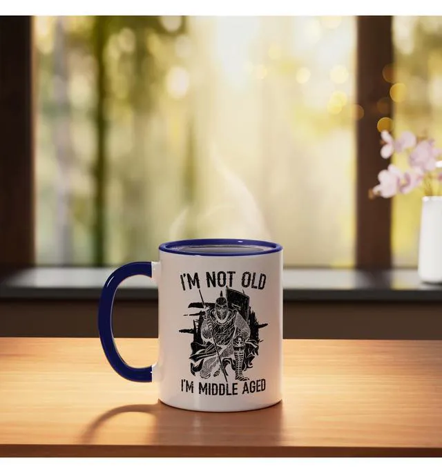 Alt view image 3 of 4 - I'm Not Old I'm Middle Aged Knight Medieval Knighthood Ceramic Mug, Dark Blue/White, 11oz