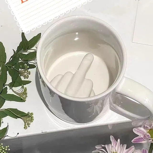 Alt view image 6 of 7 - Middle Finger Mug Up Yours Coffee Mug Funny Novelty Ceramic Tea Cup White Elephant Gift Gag Gift for Valentine Day Birthday Halloween Christmas and New Year